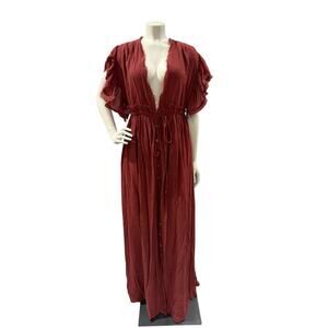 Daring Sexy Deep V Neck Peach Love Maxi Dress Flutter Sleeve Greek Goddess Sz S